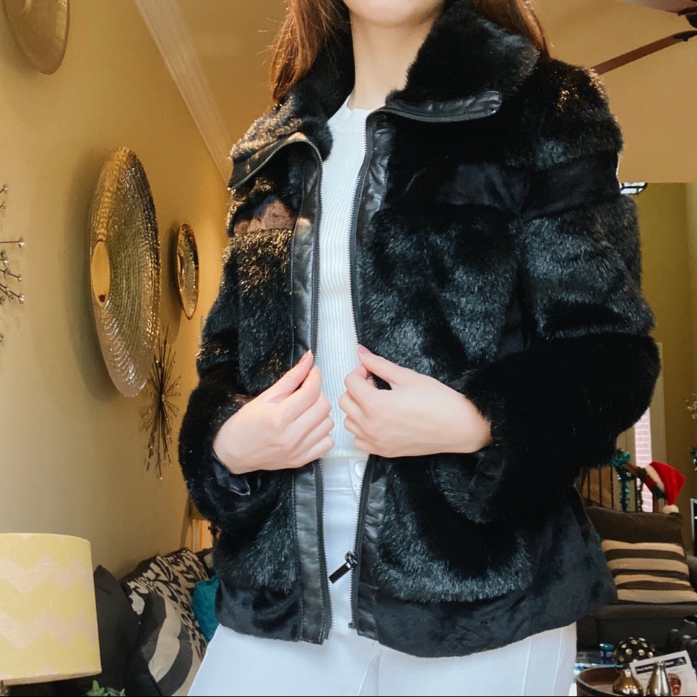 New York & Company Faux Fur/Leather Coat